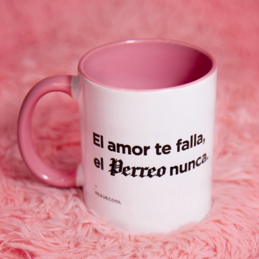 Taza Blanca con Interior y Asa Rosa | Elige tu frase de Reggaeton - Reguecool