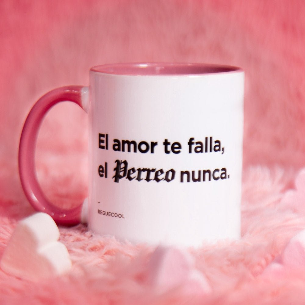 Taza Blanca con Interior y Asa Rosa | Elige tu frase de Reggaeton - Reguecool