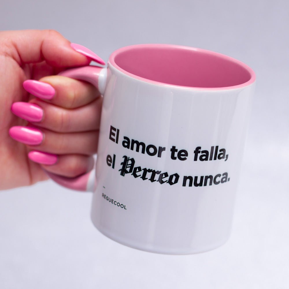 Taza Blanca con Interior y Asa Rosa | Elige tu frase de Reggaeton - Reguecool