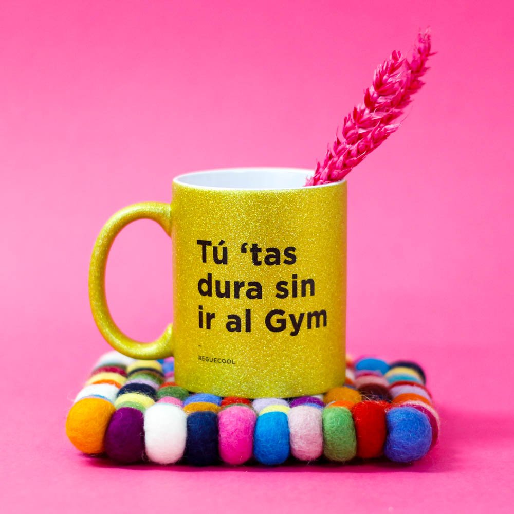 Taza Dorada Purpurina | Elige tus frases de Reggaeton - Reguecool