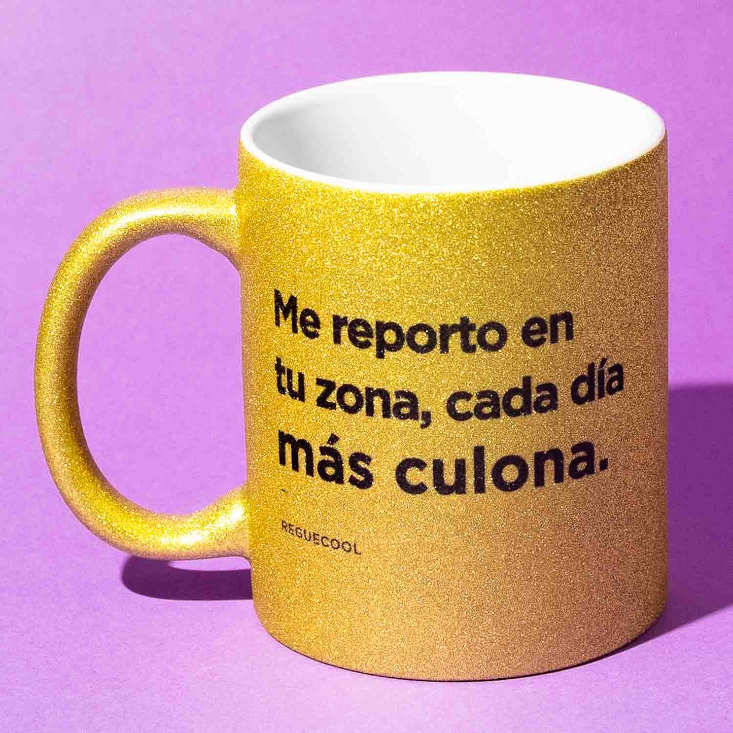 Taza Dorada Purpurina | Elige tus frases de Reggaeton - Reguecool