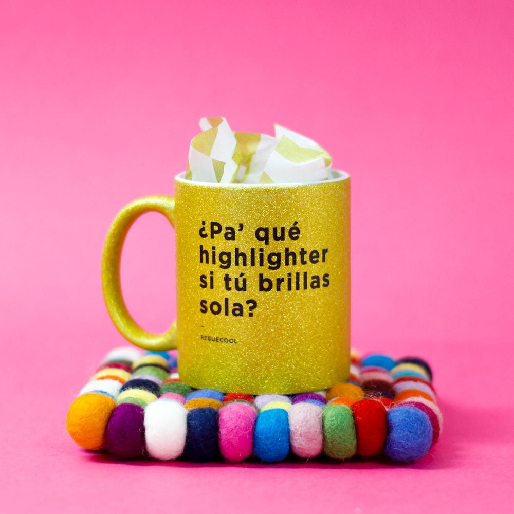 Taza Dorada Purpurina | Elige tus frases de Reggaeton - Reguecool