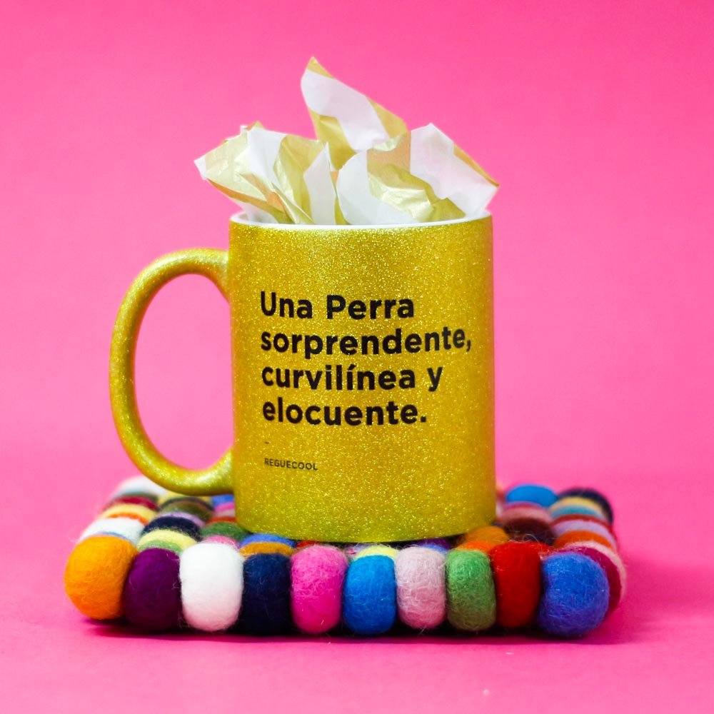 Taza Dorada Purpurina | Elige tus frases de Reggaeton - Reguecool