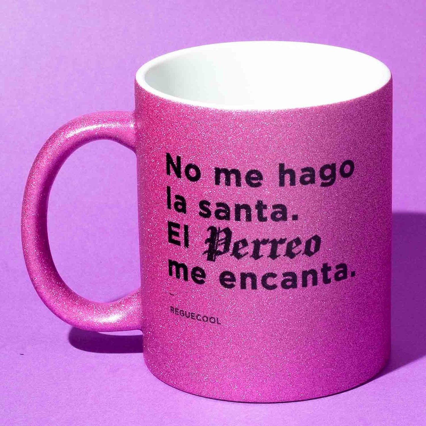 Taza Morada Purpurina | Elige tus frases de Reggaeton - Reguecool