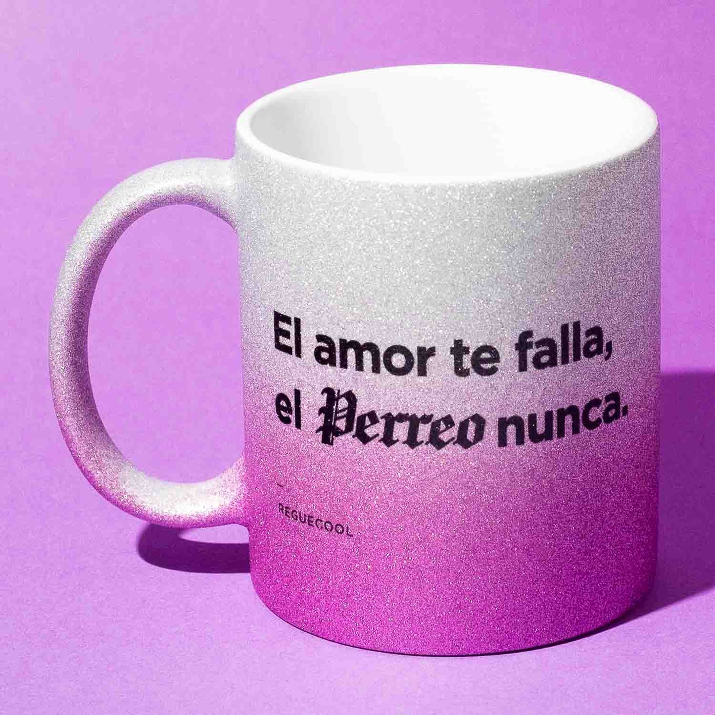 Taza Purpurina Gris / Morada | Elige tus frases de Reggaeton - Reguecool