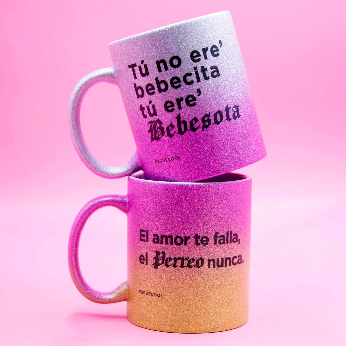 Taza Purpurina Gris / Morada | Elige tus frases de Reggaeton - Reguecool