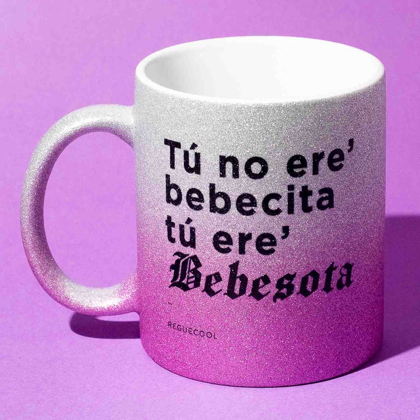 Taza Purpurina Gris / Morada | Elige tus frases de Reggaeton - Reguecool