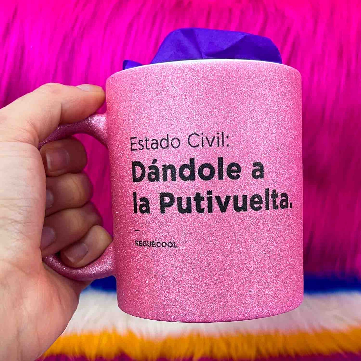 Taza Rosa Purpurina | Elige tus frases de Reggaeton - Reguecool