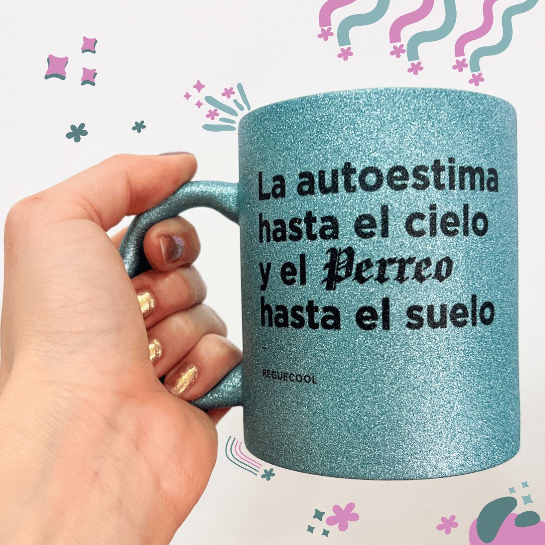 Taza Verde Purpurina | Elige tus frases de Reggaeton - Reguecool