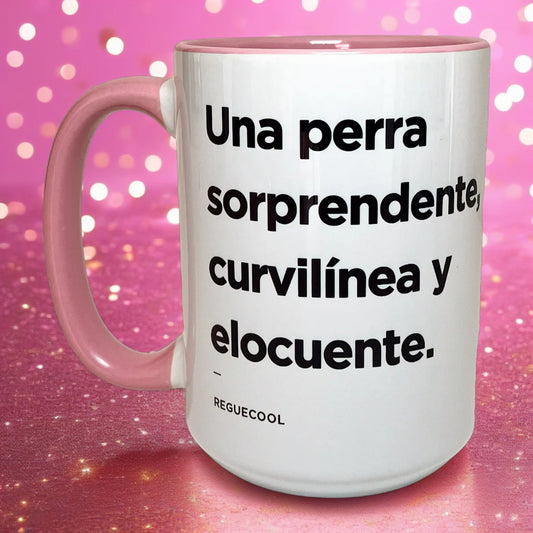 Taza Grande Blanca con Interior y Asa Rosa | Elige tu frase de Reggaeton